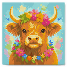 Charger l'image dans la galerie, Mini Peinture par Numéros 20x20cm avec cadre Vache Highland reine du jardin