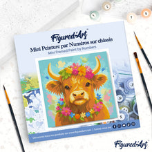 Charger l'image dans la galerie, Mini Peinture par Numéros 20x20cm avec cadre Vache Highland reine du jardin