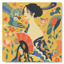 Charger l'image dans la galerie, Mini Peinture par Numéros 20x20cm avec cadre La Femme à l’éventail - Klimt