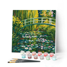 Charger l'image dans la galerie, Peinture par numéros Figured'Art Mini Peinture par Numéros 20x20cm avec cadre Nymphéas et le pont japonais - Monet