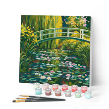 Charger l'image dans la galerie, Peinture par numéros Figured'Art Mini Peinture par Numéros 20x20cm avec cadre Nymphéas et le pont japonais - Monet