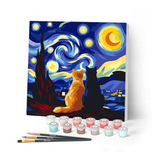 Charger l'image dans la galerie, Peinture par numéros Figured'Art Mini Peinture par Numéros 20x20cm avec cadre Compagnons nuit étoilée