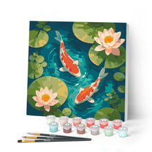 Charger l'image dans la galerie, Peinture par numéros Figured'Art Mini Peinture par Numéros 20x20cm avec cadre Bassin aux Carpes Koï
