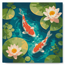 Charger l'image dans la galerie, Mini Peinture par Numéros 20x20cm avec cadre Bassin aux Carpes Koï