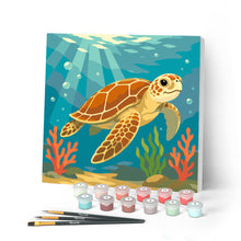 Charger l'image dans la galerie, Peinture par numéros Figured'Art Mini Peinture par Numéros 20x20cm avec cadre Tortue