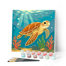 Charger l'image dans la galerie, Peinture par numéros Figured'Art Mini Peinture par Numéros 20x20cm avec cadre Tortue