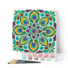 Charger l'image dans la galerie, Peinture par numéros Figured'Art Mini Peinture par Numéros 20x20cm avec cadre Mandala paon