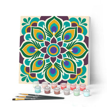 Charger l'image dans la galerie, Peinture par numéros Figured'Art Mini Peinture par Numéros 20x20cm avec cadre Mandala paon