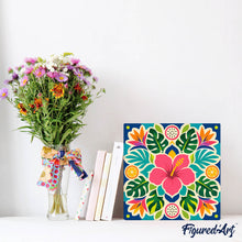 Charger l'image dans la galerie, Mini Peinture par Numéros 20x20cm avec cadre Mandala hibiscus