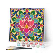 Charger l'image dans la galerie, Peinture par numéros Figured'Art Mini Peinture par Numéros 20x20cm avec cadre Mandala lotus