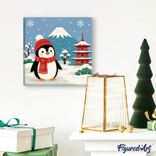 Charger l'image dans la galerie, Mini Peinture par Numéros 20x20cm avec cadre Pingouin près du mont Fuji