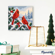 Charger l'image dans la galerie, Mini Peinture par Numéros 20x20cm avec cadre Cardinaux d'hiver