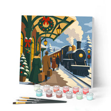 Charger l'image dans la galerie, Peinture par numéros Figured'Art Mini Peinture par Numéros 20x20cm avec cadre Train des fêtes