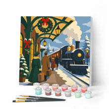 Charger l'image dans la galerie, Peinture par numéros Figured'Art Mini Peinture par Numéros 20x20cm avec cadre Train des fêtes