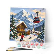 Charger l'image dans la galerie, Peinture par numéros Figured'Art Mini Peinture par Numéros 20x20cm avec cadre Vacances d'hiver dans les Alpes
