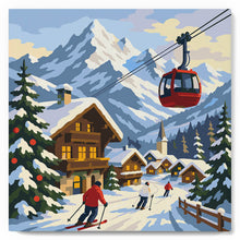Charger l'image dans la galerie, Mini Peinture par Numéros 20x20cm avec cadre Vacances d'hiver dans les Alpes