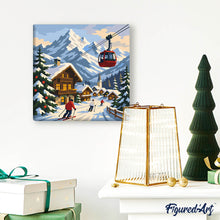 Charger l'image dans la galerie, Mini Peinture par Numéros 20x20cm avec cadre Vacances d'hiver dans les Alpes