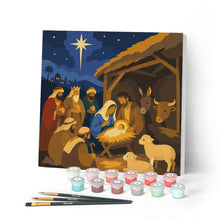 Charger l'image dans la galerie, Peinture par numéros Figured'Art Mini Peinture par Numéros 20x20cm avec cadre Crèche de Noël