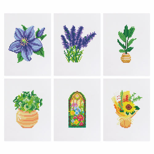 Mini Diamond Painting 15x20cm (6 pièces) - Flore et Plantes en Pot