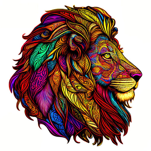 Puzzle 2D en Bois - Lion coloré de profil
