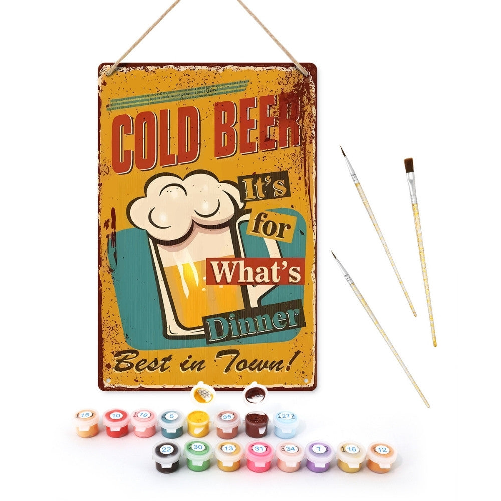 Peinture par Numéros Affiche Métallique - Bière Froide pour le Dîner Figured'Art