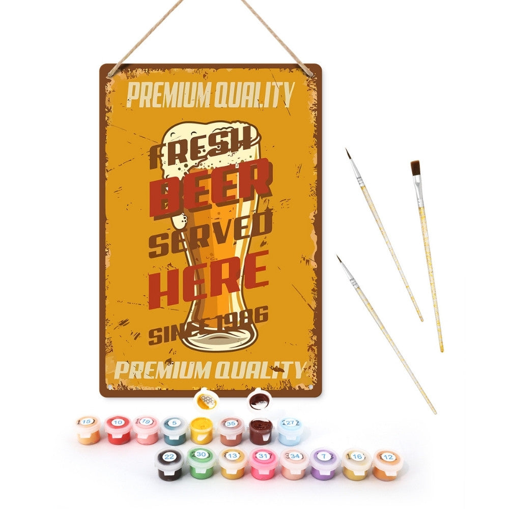Peinture par Numéros Affiche Métallique - Bière Fraîche servie ici Figured'Art