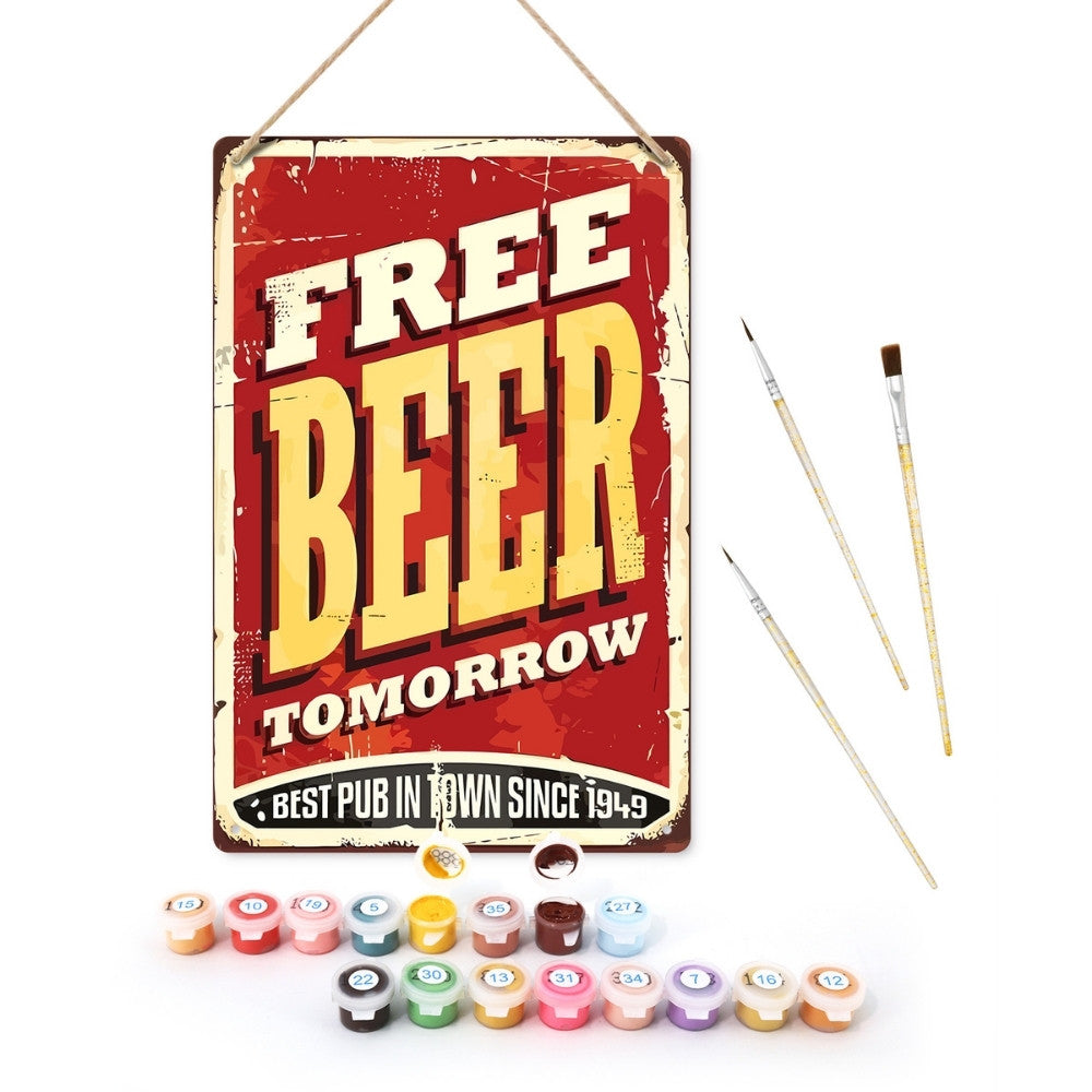 Peinture par Numéros Affiche Métallique - Bière Gratuite demain Figured'Art