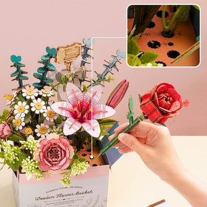 Puzzle 3D Panier de Fleurs en Bois