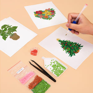 Mini Diamond Painting 15x20cm (2 pièces) - Sapin de Noël et Plante en pot