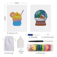 Charger l&#39;image dans la galerie, Mini Diamond Painting 15x20cm (2 pièces) - Smoothie d&#39;Été et Boule à Neige d&#39;Hiver