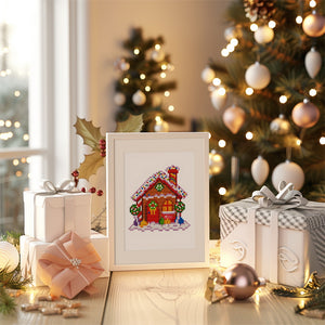 Mini Diamond Painting 15x20cm (2 pièces) - Bonhomme en Pain d'Épices et Maison de Noël