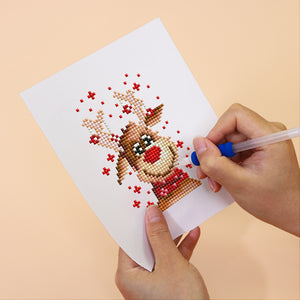 Mini Diamond Painting 15x20cm (2 pièces) - Chaussette de Noël et Renne