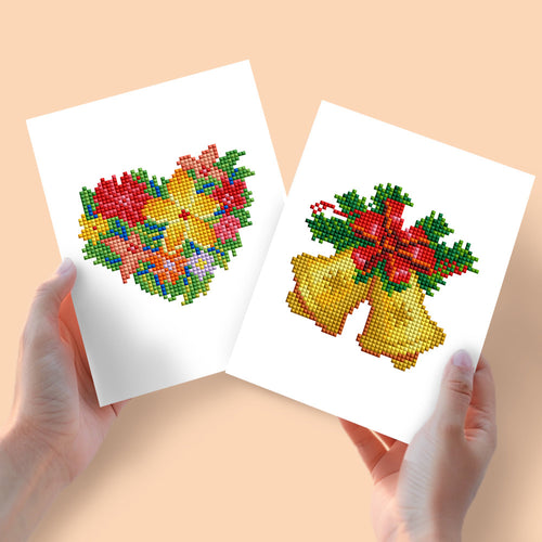 Mini Diamond Painting 15x20cm (2 pièces) - Cloches de Noël et Bouquets