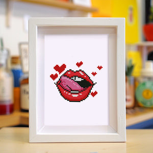 Mini Diamond Painting 15x20cm (2 pièces) - Lèvres Rouges et Gâteau aux Baies