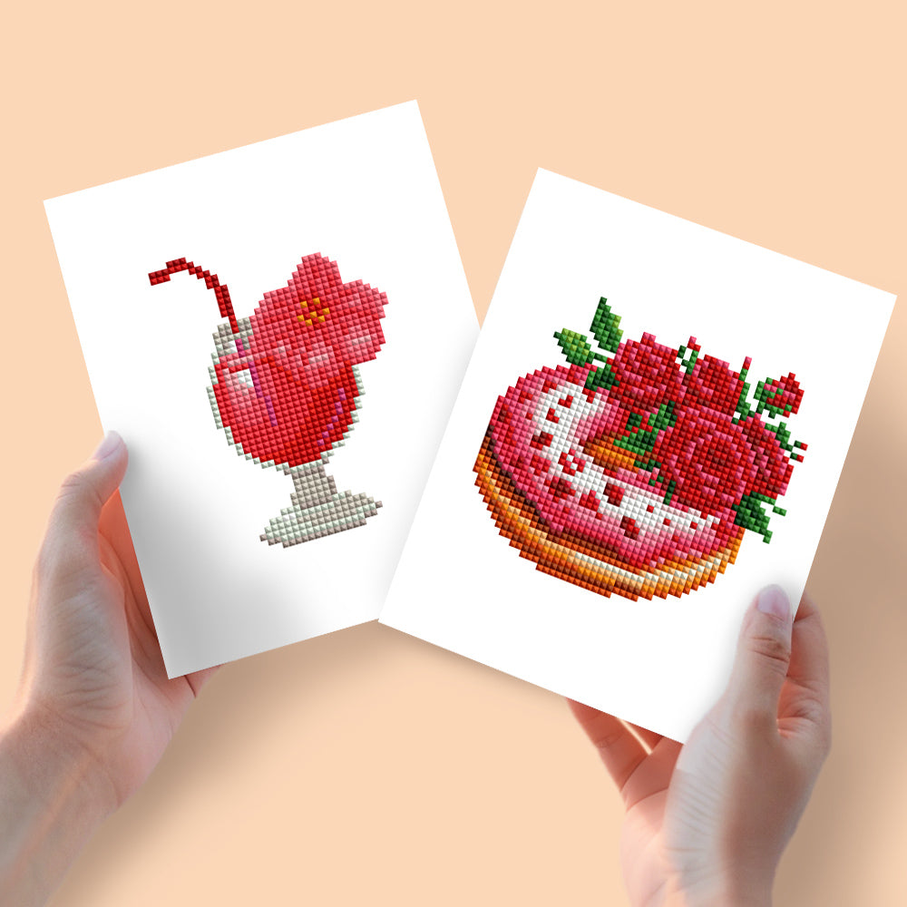 Mini Diamond Painting 15x20cm (2 pièces) - Milkshake et Gâteau