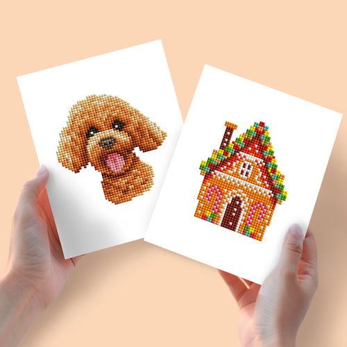 Mini Diamond Painting 15x20cm (2 pièces) - Rêves de Chiot et de Cottage