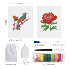 Charger l&#39;image dans la galerie, Mini Diamond Painting 15x20cm (2 pièces) - Oiseau et Rose