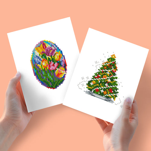 Mini Diamond Painting 15x20cm (2 pièces) - Œufs de Pâques et Sapins de Noël