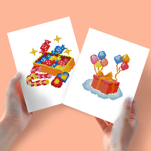 Mini Diamond Painting 15x20cm (2 pièces) - Boîtes et Ballons