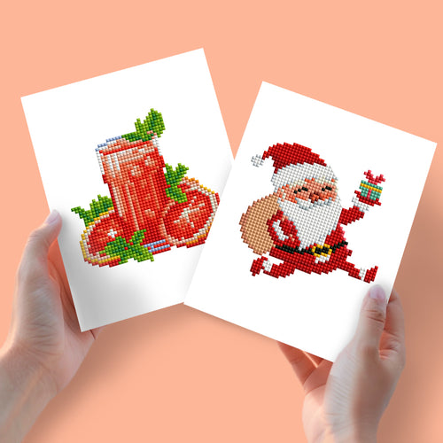Mini Diamond Painting 15x20cm (2 pièces) - Jus de Tomate et Père Noël