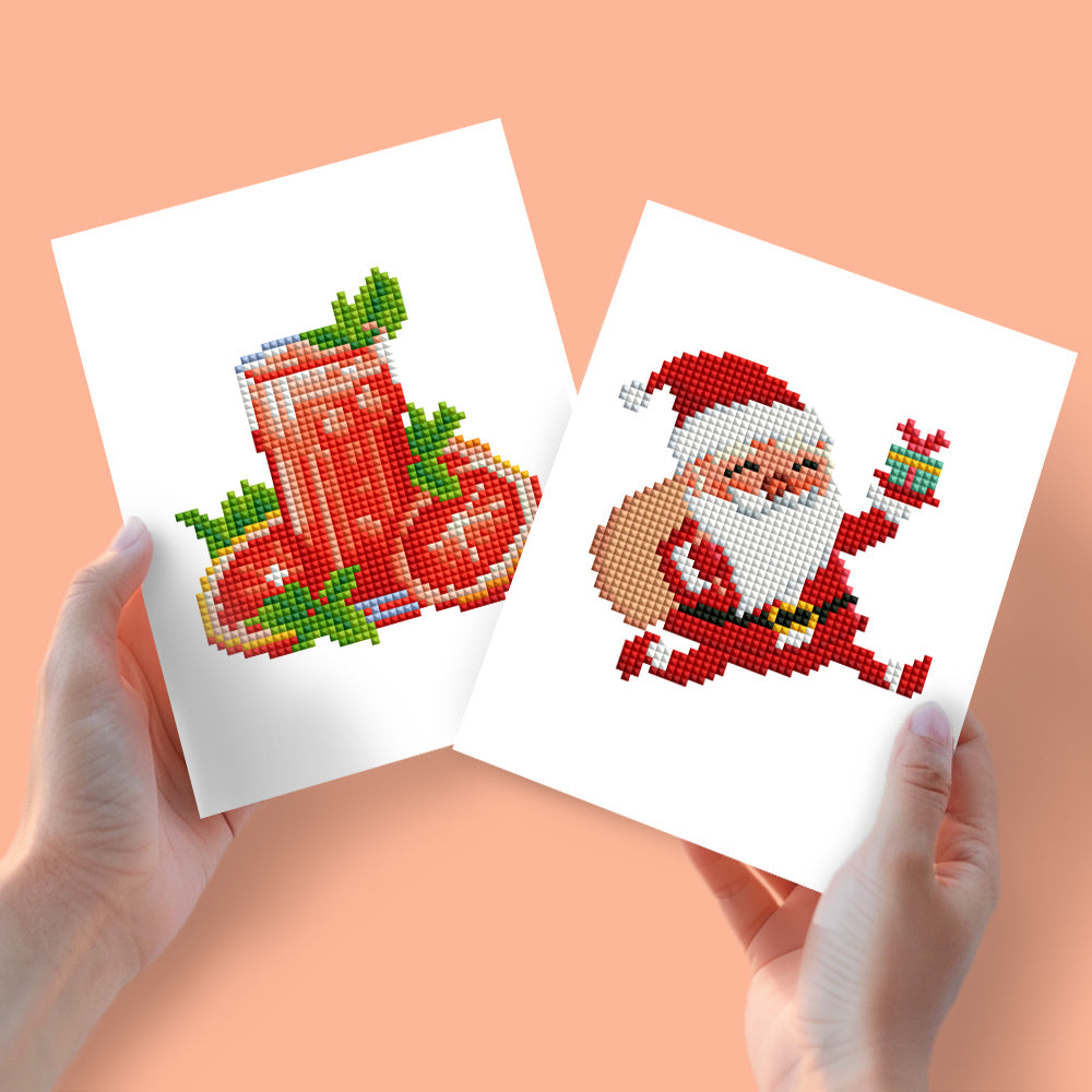 Mini Diamond Painting 15x20cm (2 pièces) - Jus de Tomate et Père Noël