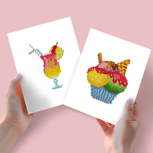 Mini Diamond Painting 15x20cm (2 pièces) - Cocktail et Cupcake