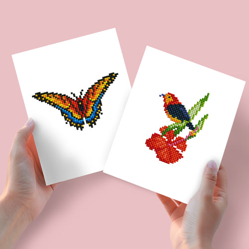 Mini Diamond Painting 15x20cm (2 pièces) - Papillon et Oiseau
