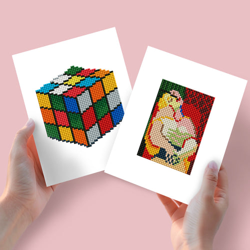 Mini Diamond Painting 15x20cm (2 pièces) - Cube Rubik et Peinture Classique