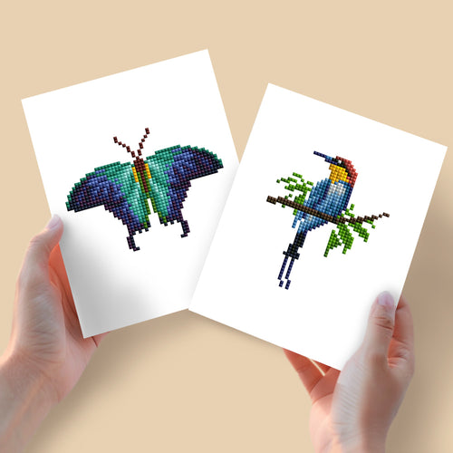 Mini Diamond Painting 15x20cm (2 pièces) - Design Papillon et Oiseau