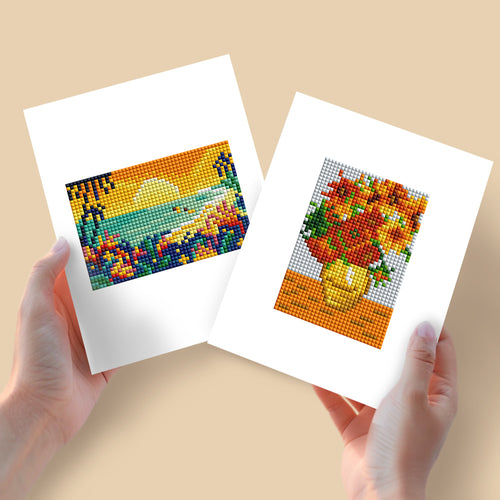 Mini Diamond Painting 15x20cm (2 pièces) - Coucher de Soleil et Fleurs