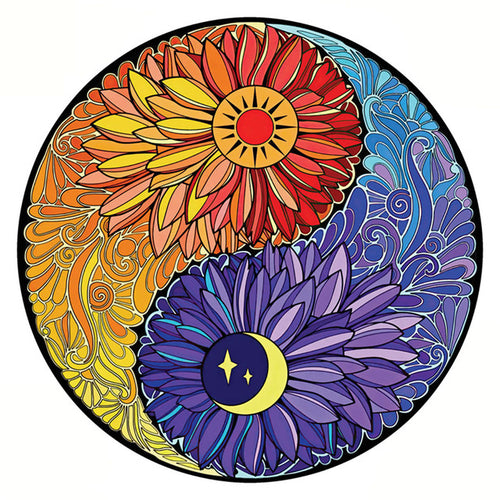 Puzzle 2D en Bois - Soleil et Lune Yin Yang