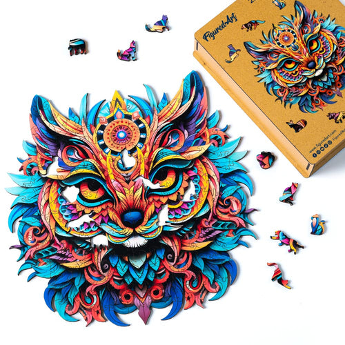 Puzzle en Bois Adulte - Mandala Chat Coloré