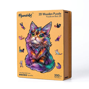 Puzzle en Bois Adulte - Chat Coloré avec Gemme