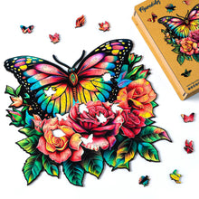 Charger l&#39;image dans la galerie, Puzzle en Bois Adulte - Papillon et Roses